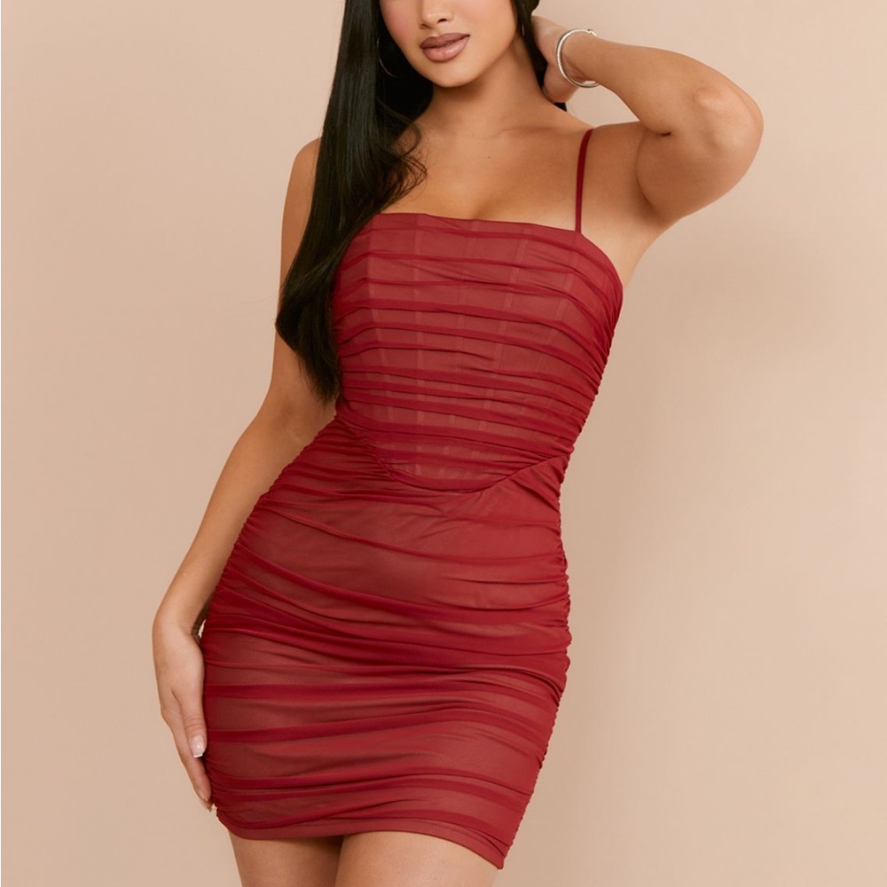 Azazie x Kendall + Kylie Ruched Mesh Mini Dress